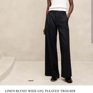 Banana republic factory LINEN-BLEND WIDE-LEG PLEATED black TROUSER size 6 NEW